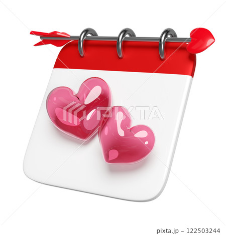 3d calendar with red double heart, arrow isolated. Happy valentine's day, health love or world heart day concept, 3d illustration render 3d calendar with red double heart, arrow isolated. Happy valentine's day, health love or world heart day concept, 3d illustration render 122503244