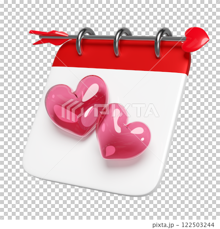 3d calendar with red double heart, arrow isolated. Happy valentine's day, health love or world heart day concept, 3d illustration render 3d calendar with red double heart, arrow isolated. Happy valentine's day, health love or world heart day concept, 3d illustration render 122503244