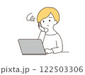 ノートパソコンを操作して困惑する女性　イラスト素材 122503306