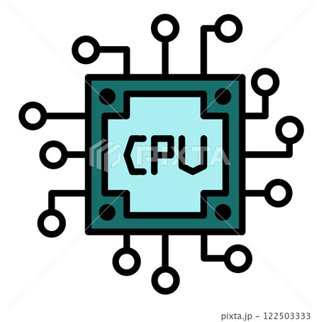 コンピューターの処理や演算をする処理装置となるCPUのイラスト コンピューターの処理や演算をする処理装置となるCPUのイラスト 122503333