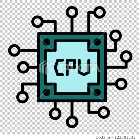 コンピューターの処理や演算をする処理装置となるCPUのイラスト コンピューターの処理や演算をする処理装置となるCPUのイラスト 122503333
