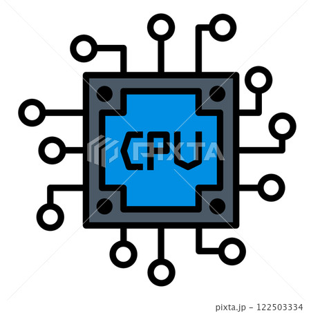 コンピューターの処理や演算をする処理装置となるCPUのイラスト コンピューターの処理や演算をする処理装置となるCPUのイラスト 122503334