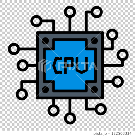 コンピューターの処理や演算をする処理装置となるCPUのイラスト コンピューターの処理や演算をする処理装置となるCPUのイラスト 122503334