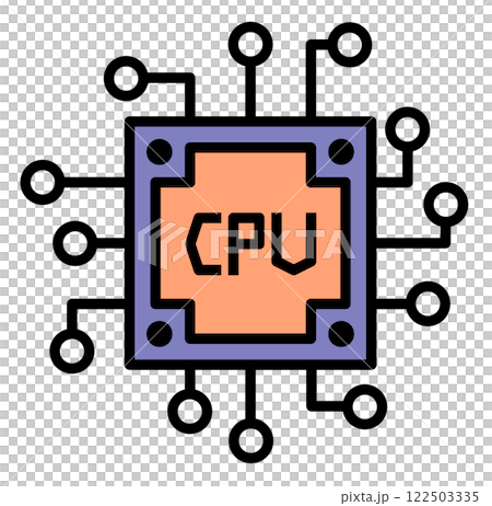 コンピューターの処理や演算をする処理装置となるCPUのイラスト 122503335
