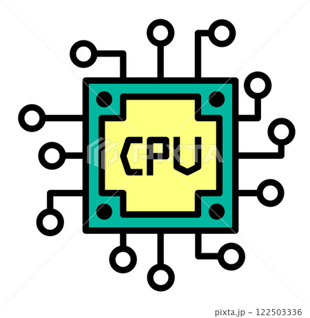 コンピューターの処理や演算をする処理装置となるCPUのイラスト 122503336