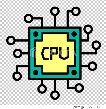 コンピューターの処理や演算をする処理装置となるCPUのイラスト 122503336