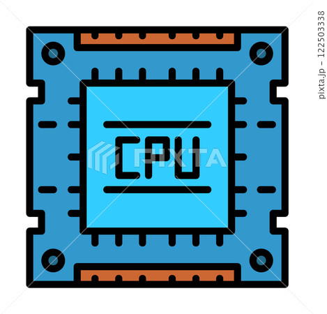 コンピューターの処理や演算をする処理装置となるCPUのイラスト 122503338