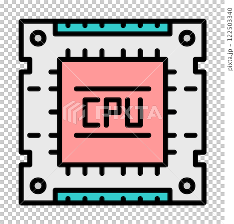 コンピューターの処理や演算をする処理装置となるCPUのイラスト 122503340