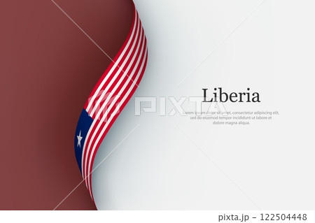 Liberia flag on Waving ribbon Liberia flag on Waving ribbon 122504448