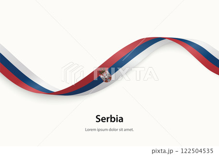 Serbia flag on Waving ribbon 122504535