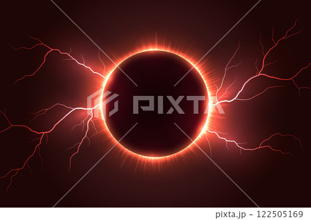 Fiery Solar Eclipse with Radiant Red Lightning 122505169
