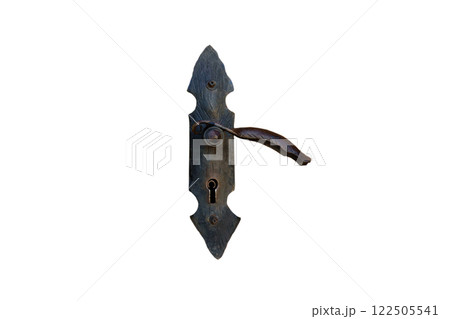 antique metal door lock with handle isolated on white background 122505541