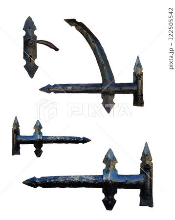 antique metal door lock with handle isolated on white background 122505542
