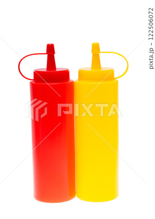 bottle with ketchup and mustard isolated 122506072