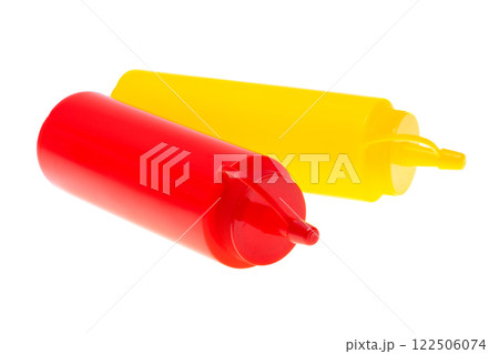 bottle with ketchup and mustard isolated 122506074