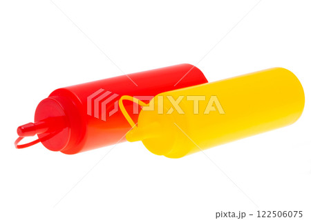 bottle with ketchup and mustard isolated 122506075