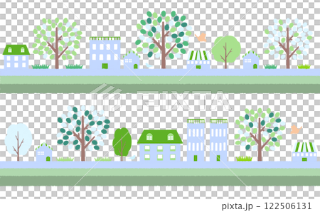 緑の街並みのライン飾り 緑の住宅地 122506131