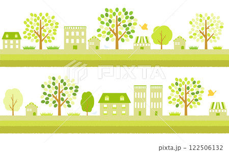 緑の街並みのライン飾り 緑の住宅地 緑の街並みのライン飾り 緑の住宅地 122506132
