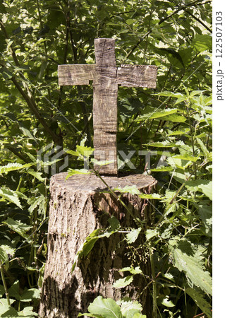 Wooden crucifix at Munich Way of St. James, Bavaria, Germany Wooden crucifix at Munich Way of St. James, Bavaria, Germany 122507103