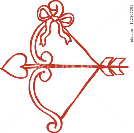 Retro Bow and Arrow with bow Doodle Outline 122507293