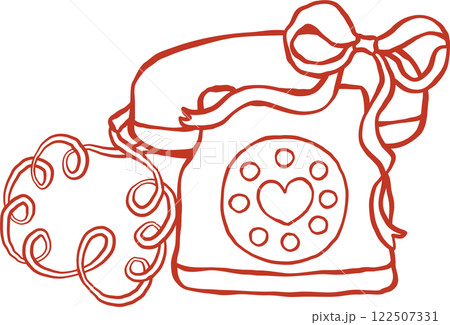 Cute Retro Rotary Phone with Heart Cord Valentine Outline 122507331