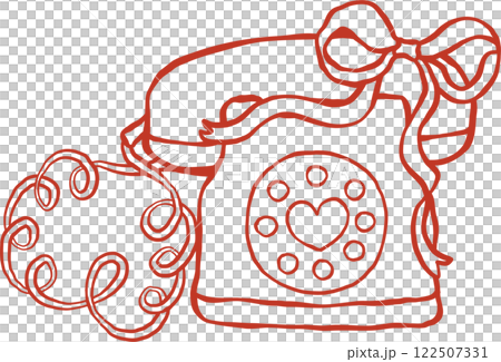 Cute Retro Rotary Phone with Heart Cord Valentine Outline 122507331