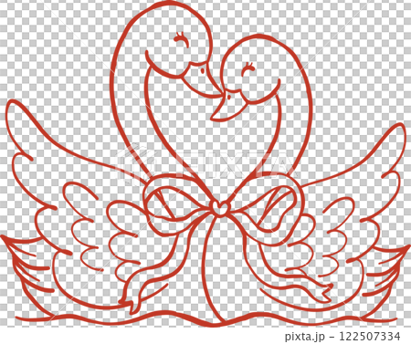 Coquette Lovebirds Swans with Pink Bow Doodle Outline 122507334