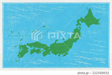 手刷りの版画風に描いた、レトロ感のある日本地図 手刷りの版画風に描いた、レトロ感のある日本地図 122508032