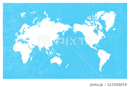 手刷りの版画風に描いた、レトロ感のある世界地図 122508059