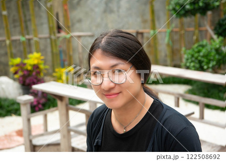 Woman (LGBTQ) posing outdoor fashion style 122508692