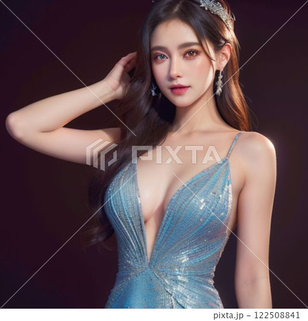 青いドレスを着た女性 122508841