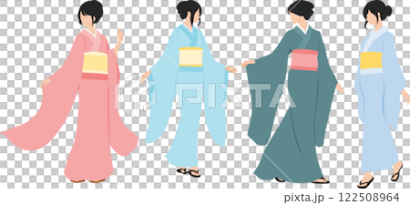 浴衣(着物)を着た女性のイラストセット 浴衣(着物)を着た女性のイラストセット 122508964