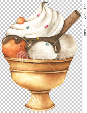 Ice Cream Handpainted Watercolor Design with Fruity and Creamy Flavors Ice Cream Handpainted Watercolor Design with Fruity and Creamy Flavors 122509172