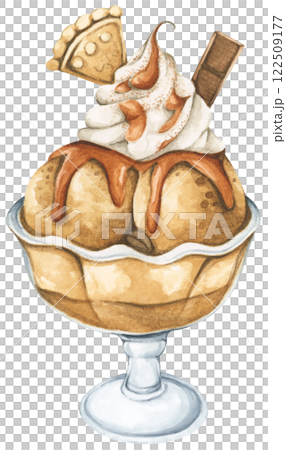 Ice Cream Handpainted Watercolor Design with Fruity and Creamy Flavors Ice Cream Handpainted Watercolor Design with Fruity and Creamy Flavors 122509177