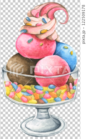 Ice Cream Handpainted Watercolor Design with Fruity and Creamy Flavors Ice Cream Handpainted Watercolor Design with Fruity and Creamy Flavors 122509178