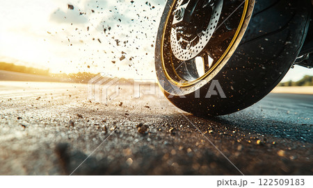 スピード感あふれるバイクのバックショット	 122509183