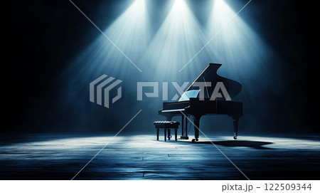 スポットライトを浴びるグランドピアノ 122509344