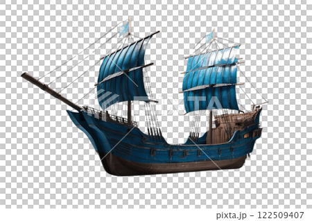 Indigo junk ship on transparency background PNG   122509407