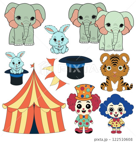 set of illustrations circus work on a white background digital hand-drawn set of illustrations circus work on a white background digital hand-drawn 122510608