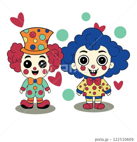 Two clowns, a girl and a boy in a circus on the podium, digital illustration Two clowns, a girl and a boy in a circus on the podium, digital illustration 122510609