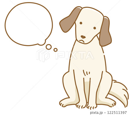 吹き出し付き何かを思う考える耳の垂れた犬のイラスト 吹き出し付き何かを思う考える耳の垂れた犬のイラスト 122511397