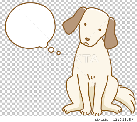 Illustration of a droopy-eared dog thinking about something with a speech bubble 122511397