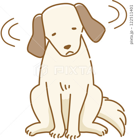 悲し気にいやいやと首を振る耳の垂れた犬のイラスト 122511401