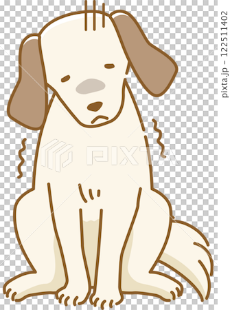 一隻受驚、身體不適、瑟瑟發抖、耳朵耷拉的狗的插圖 122511402
