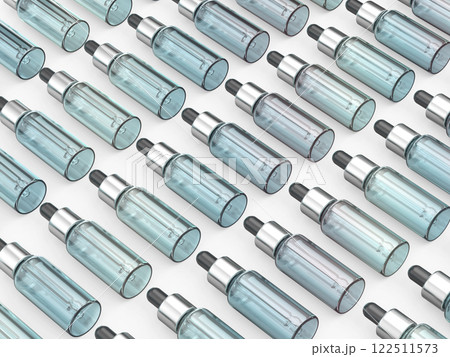 Multiple rows of glass dropper bottles 122511573