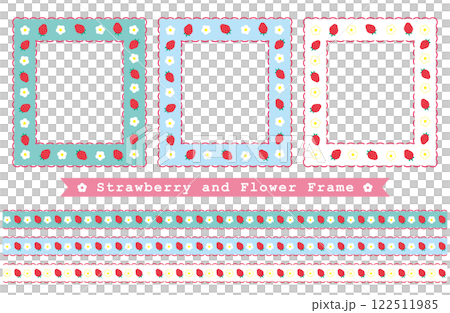 草莓和花框/絲帶（柔和的顏色2） 122511985