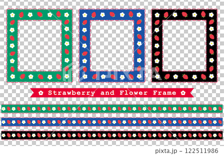 草莓和花框配絲帶（鮮豔顏色） 122511986