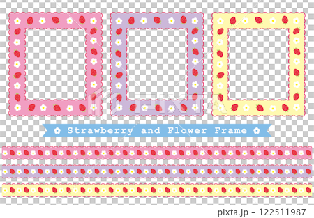 Strawberry and flower frame with ribbon (pastel color 1) 122511987