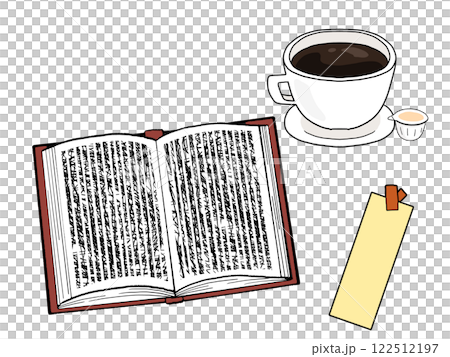 一本書、熱咖啡和一張書籤的插圖(無背景) 一本書、熱咖啡和一張書籤的插圖(無背景) 122512197