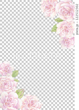 淡いピンクのバラの花の色鉛筆画イラスト　ポストカードテンプレート 122512302